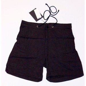 GESTUZ Drape LOOSE Tailored CUFFED Black DRAWSTRING Shorts HIP Pockets 36 $149